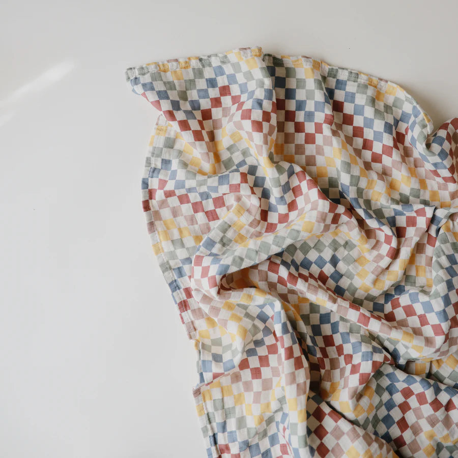Mushie Muslin Swaddles - Retro Check