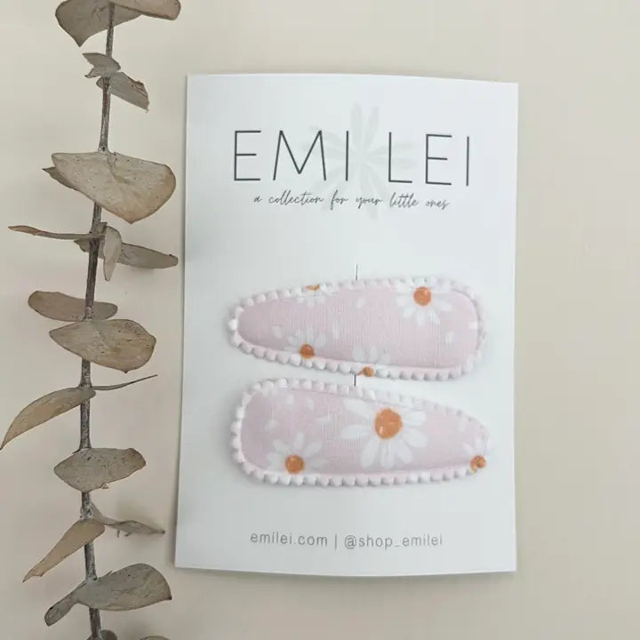 Emi Lei Fabric Barrette Hair Clip - Set of 2 - Pink Daisy