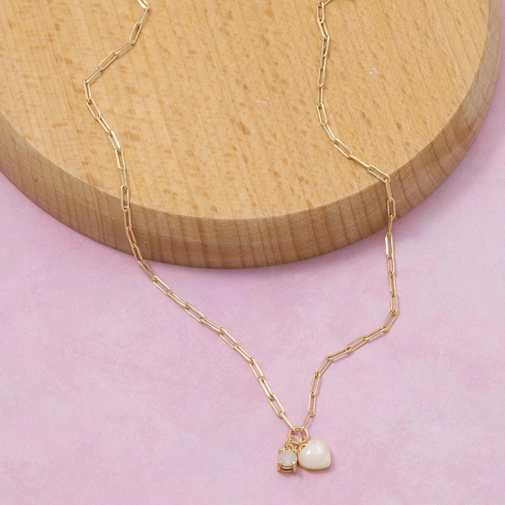 Fame Opal and Stone Heart Chain Necklace