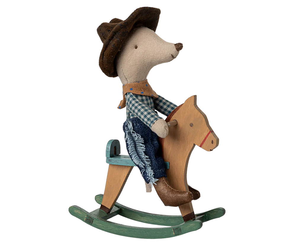 Maileg Cowboy Mouse On Rocking Horse - Little Brother