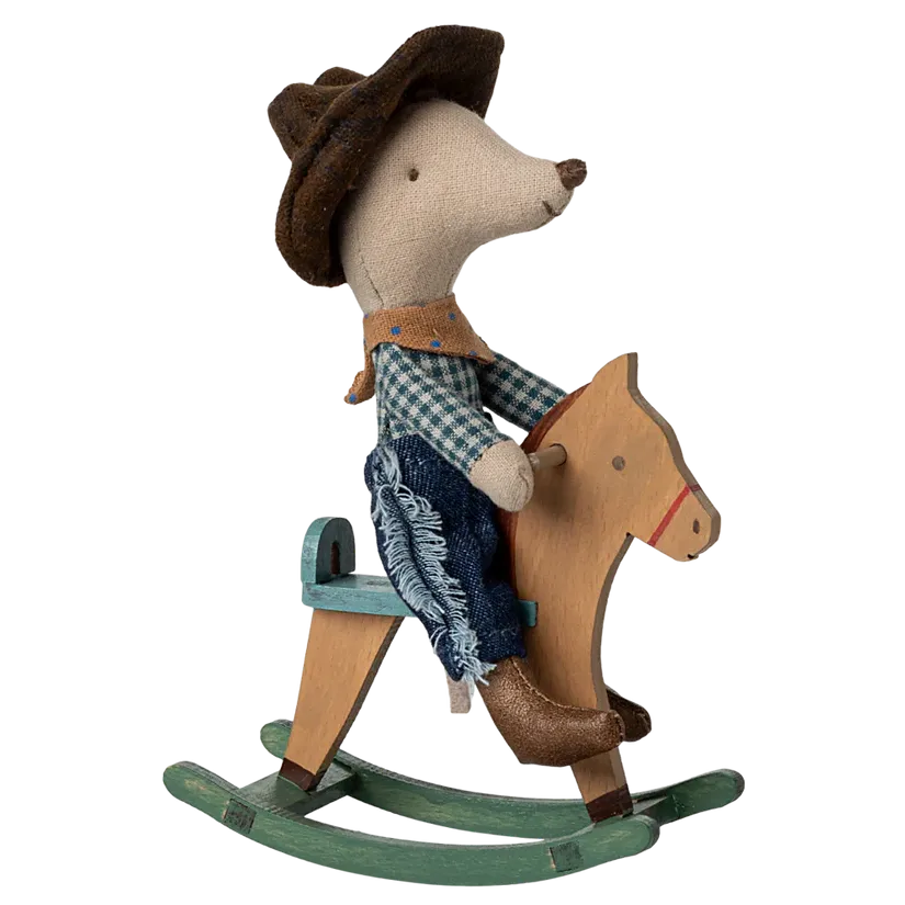 Maileg Cowboy Mouse On Rocking Horse - Little Brother