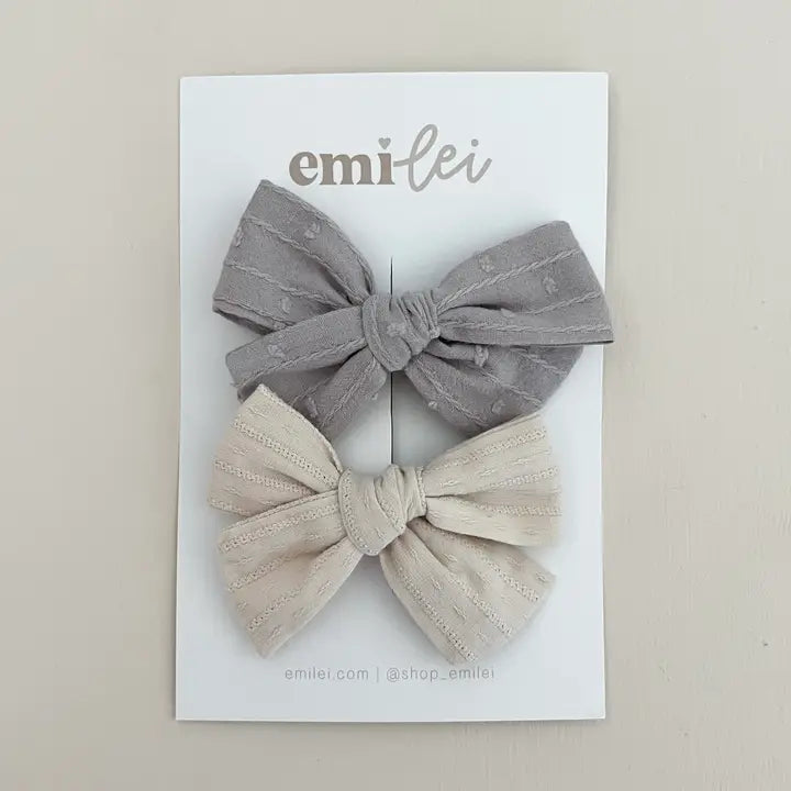 Emi Lei Alligator Clip Bow Set - Dusty Blue / Smokey White