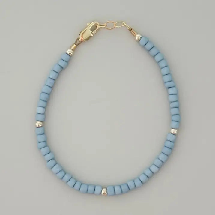 LittleLundsCo Sky Blue Gold-Filled Beaded Bracelet