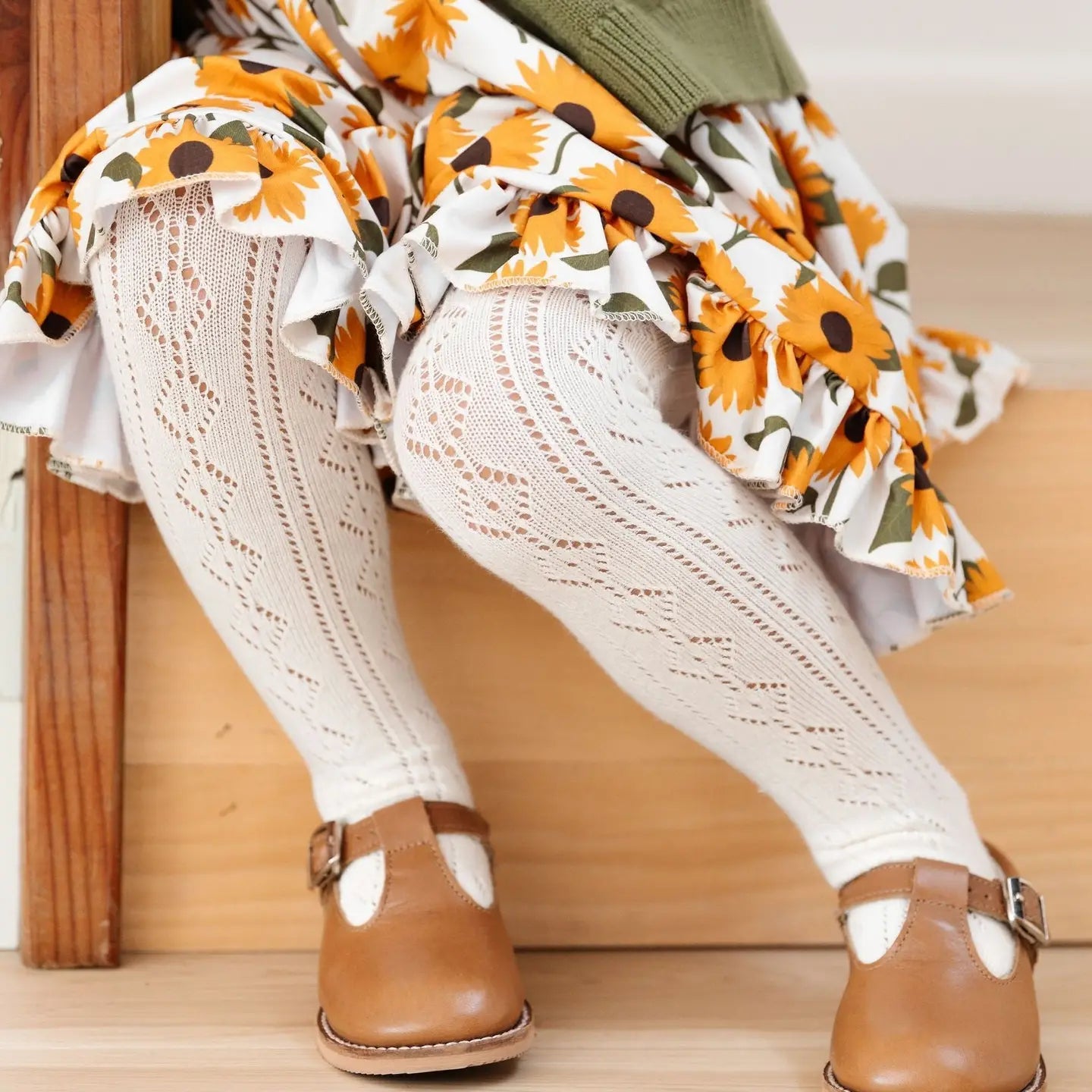 Little Stocking Co Fancy Knit Tights - Ivory