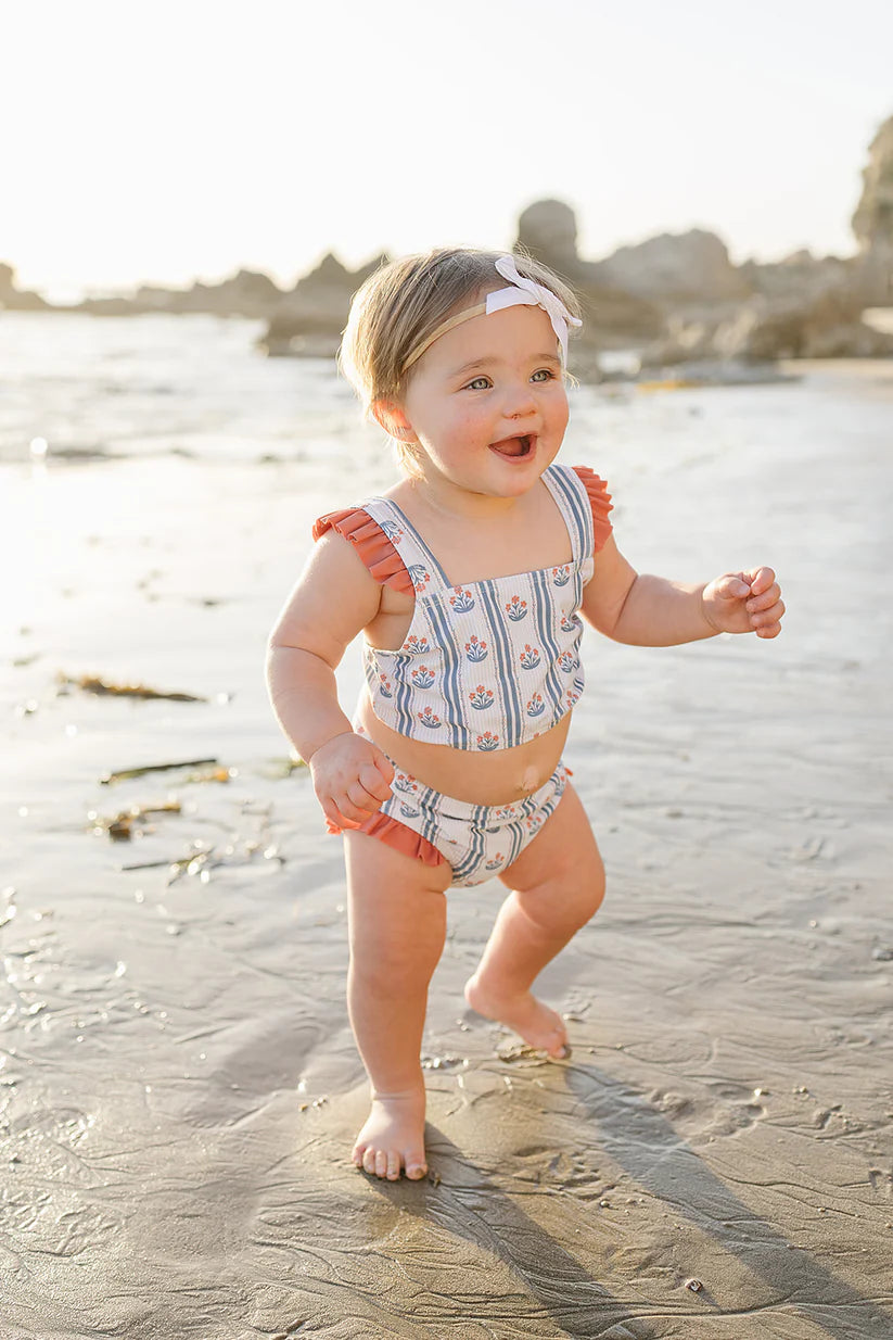 Mebie Baby Block Print Floral Ruffle Bikini Set