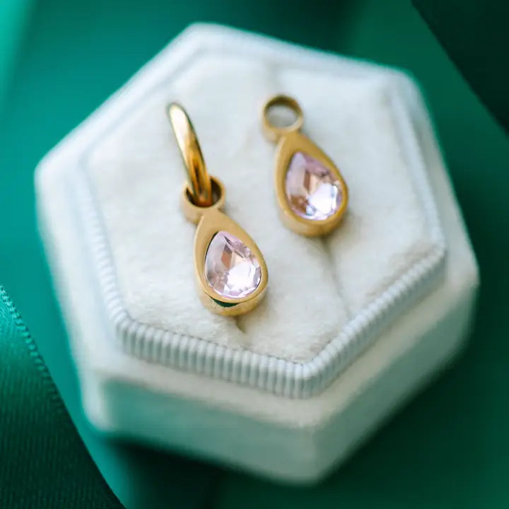 Pierced Co Pink Teardrop Gem Charms