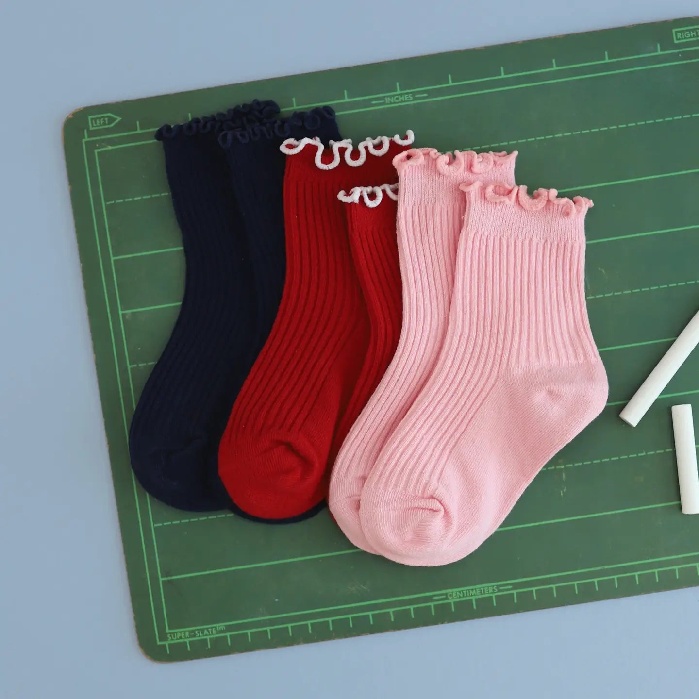 Little Stocking Co Ribbed Lettuce Trim Midi Socks - Blossom