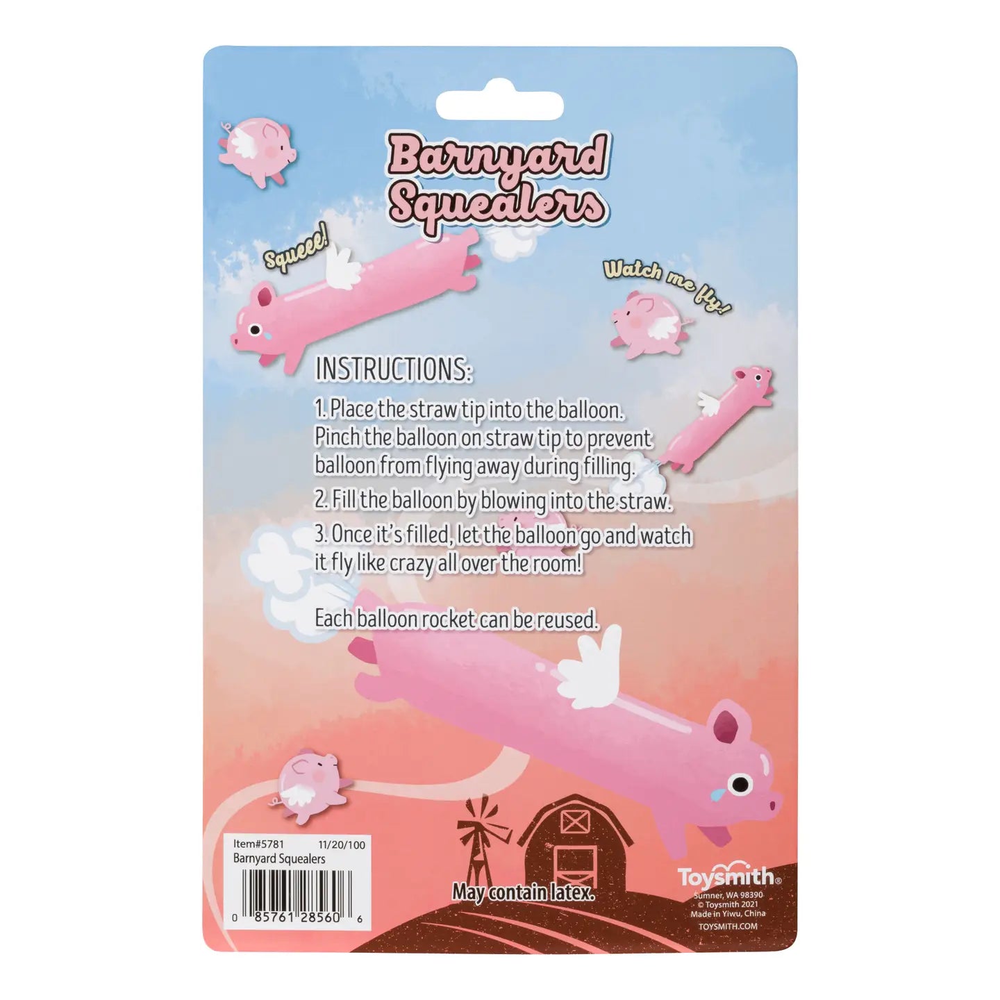 Toysmith Farm Fresh Barnyard Squealer Balloons That Squeal & Fly