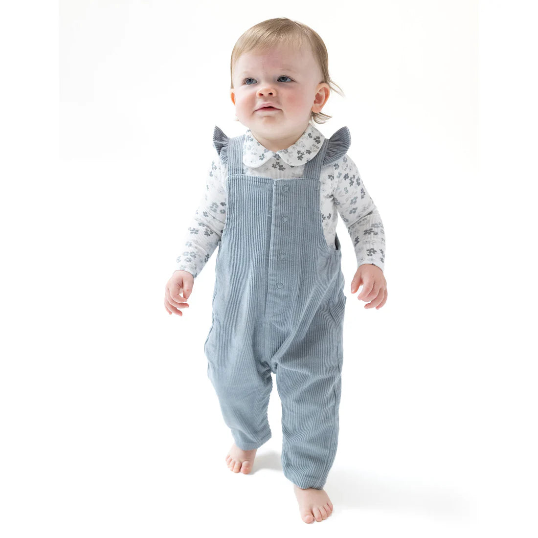 Angel Dear Corduroy Front Snap Ruffle Overall - Quarry