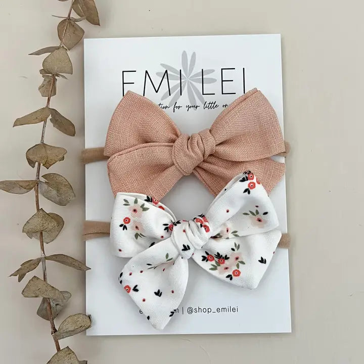 Emi Lei Nylon Stretchy Bow Headband Set - Peach Floral
