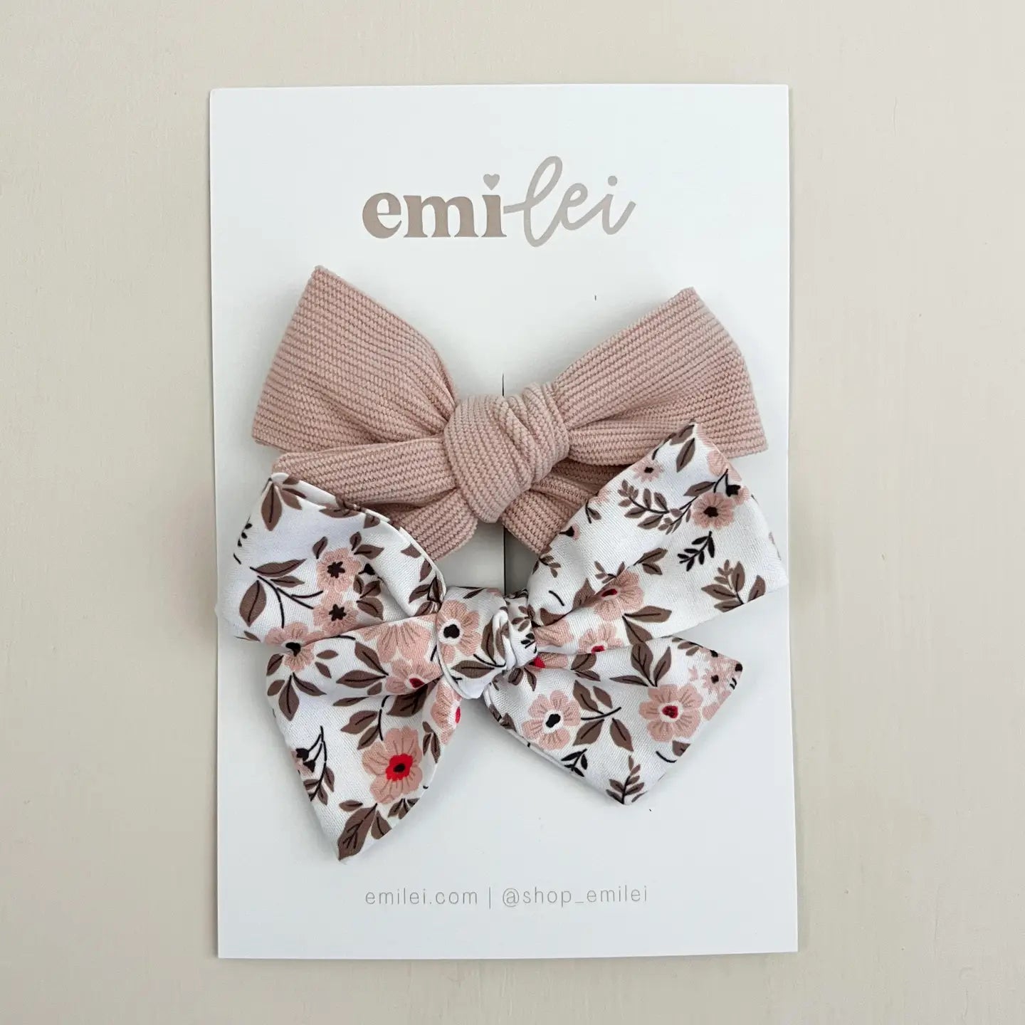 Emi Lei Alligator Clip Bow Set - Blush Floral/ Blush Cord