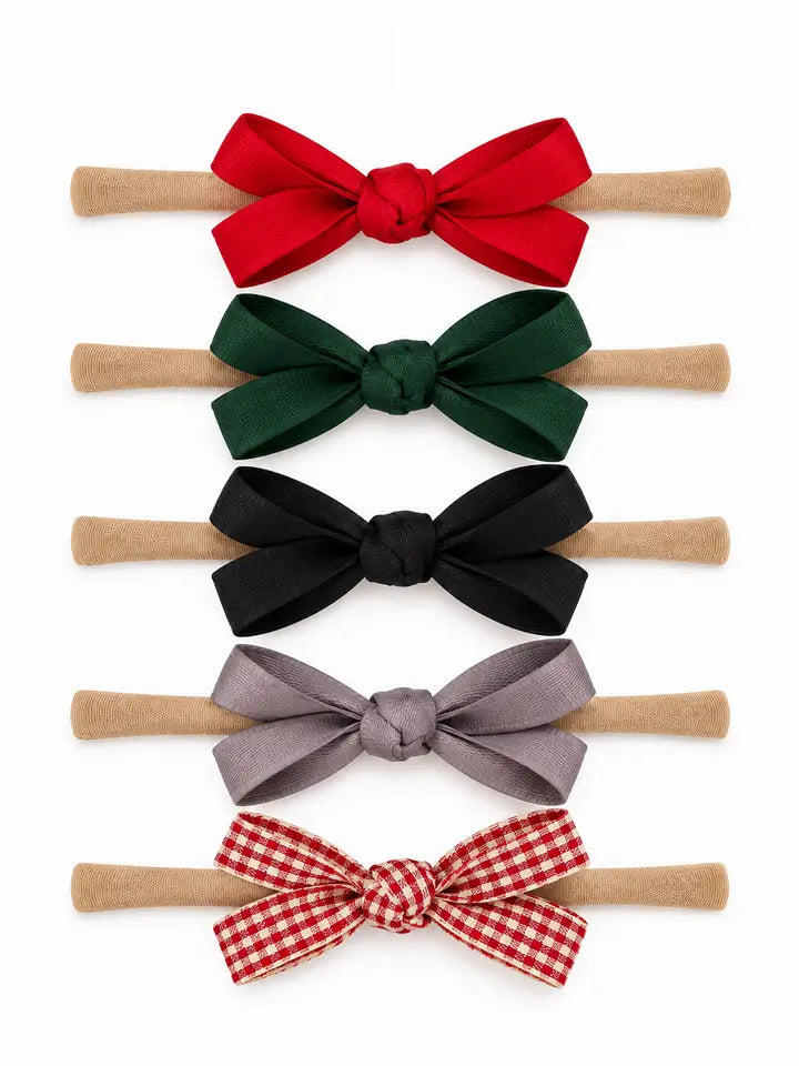 SpearmintLOVE 5-Pack Petite Nylon Bows - Holiday Plaid