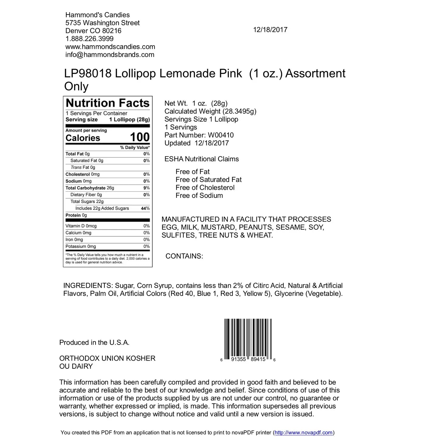 Hammonds Candies Easter Egg Lollipops