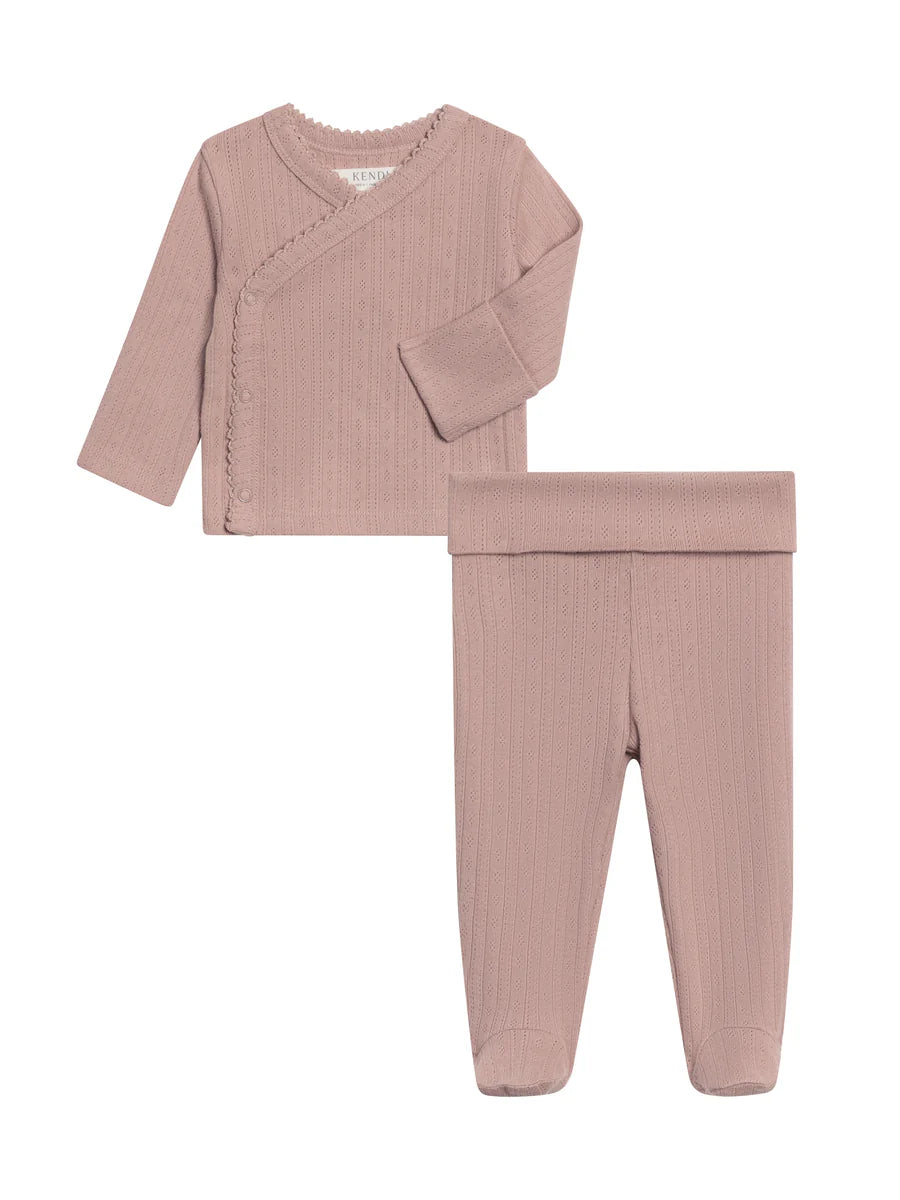 Colored Organics Lacey Pointelle Kimono Top & Pant Set - Wren