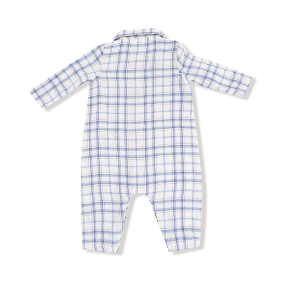 Angel Dear Longsleeve Polo Romper with Full Placket - Blue Plaid
