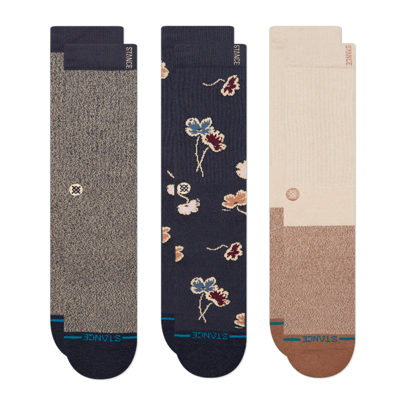 Stance Men's Butter Blend Crew Socks - 3 Pack - Botanical Bliss - Navy