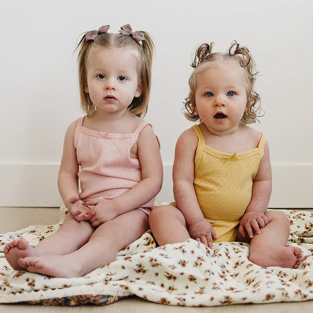 Mebie Baby Pink Bow Pointelle Tank Bodysuit