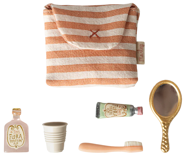 Maileg Toothbrush Set in Bag - Coral Stripe