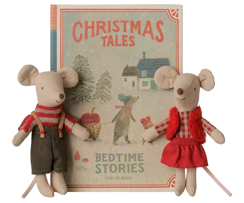 Maileg Christmas Twin Mice - Little Sister and Brother in Book