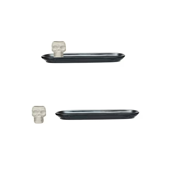 Creative Co-op Stoneware Dish With Skull Shaped Bowl Set of 2