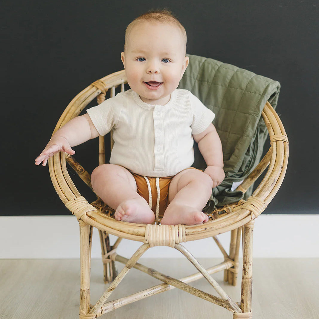 Mebie Baby Organic Cotton Ribbed Snap Bodysuit - Vanilla