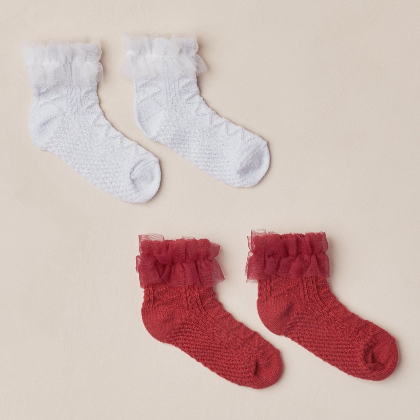 Noralee Ruffle Socks - Ruby - Silver Shimmer