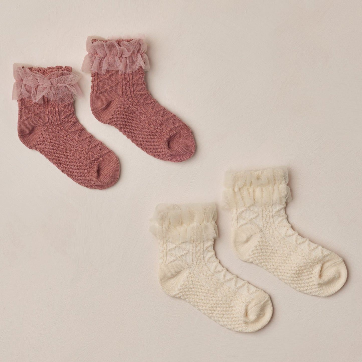 Noralee Ruffle Socks - Ivory / Raspberry