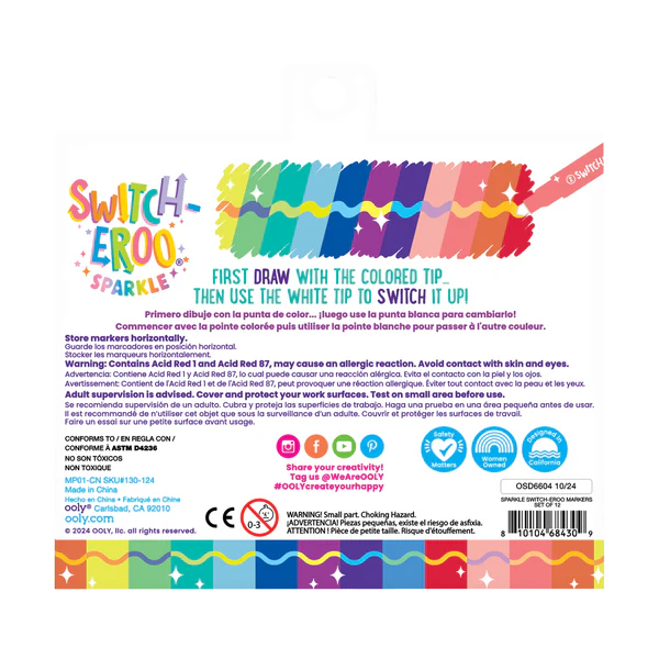 OOLY Switch-Eroo! Sparkle Glittery Color-Changing Markers- Set of 12