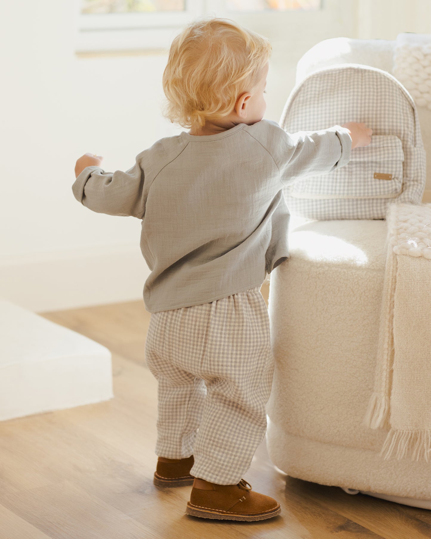 Quincy Mae Woven Pant - Blue Gingham