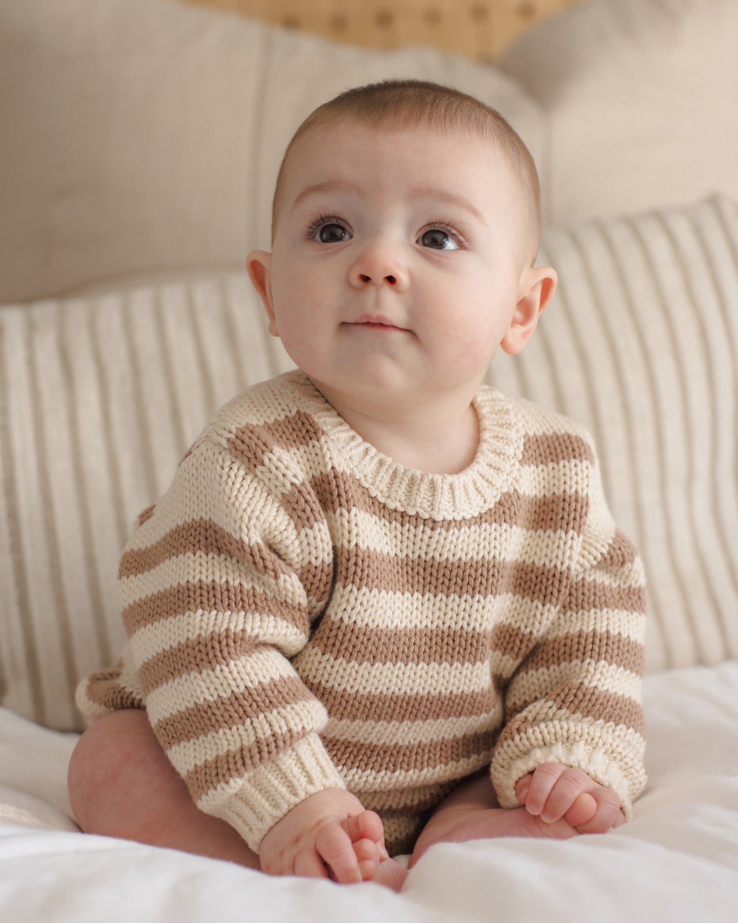 Quincy Mae Rex Romper - Almond Stripe