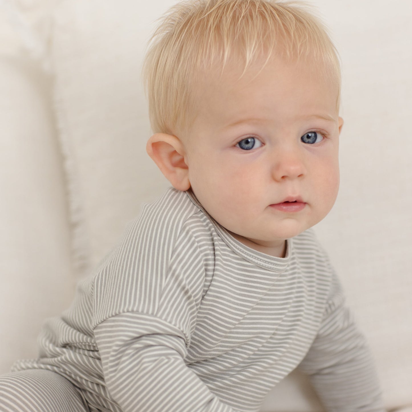 Quincy Mae Long Sleeve Tee - Sage Micro Stripe