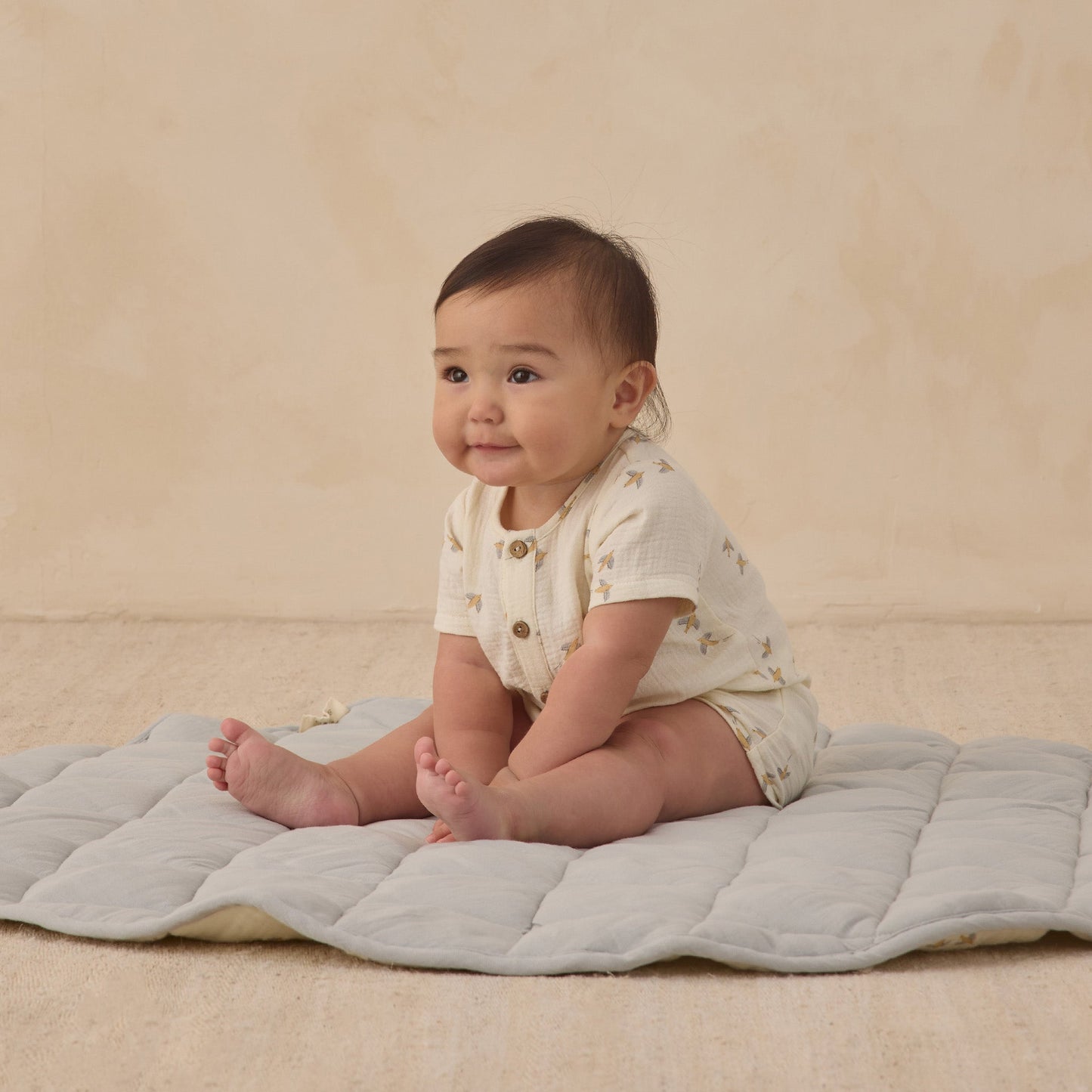 Quincy Mae Short Sleeve Woven Romper - Birds