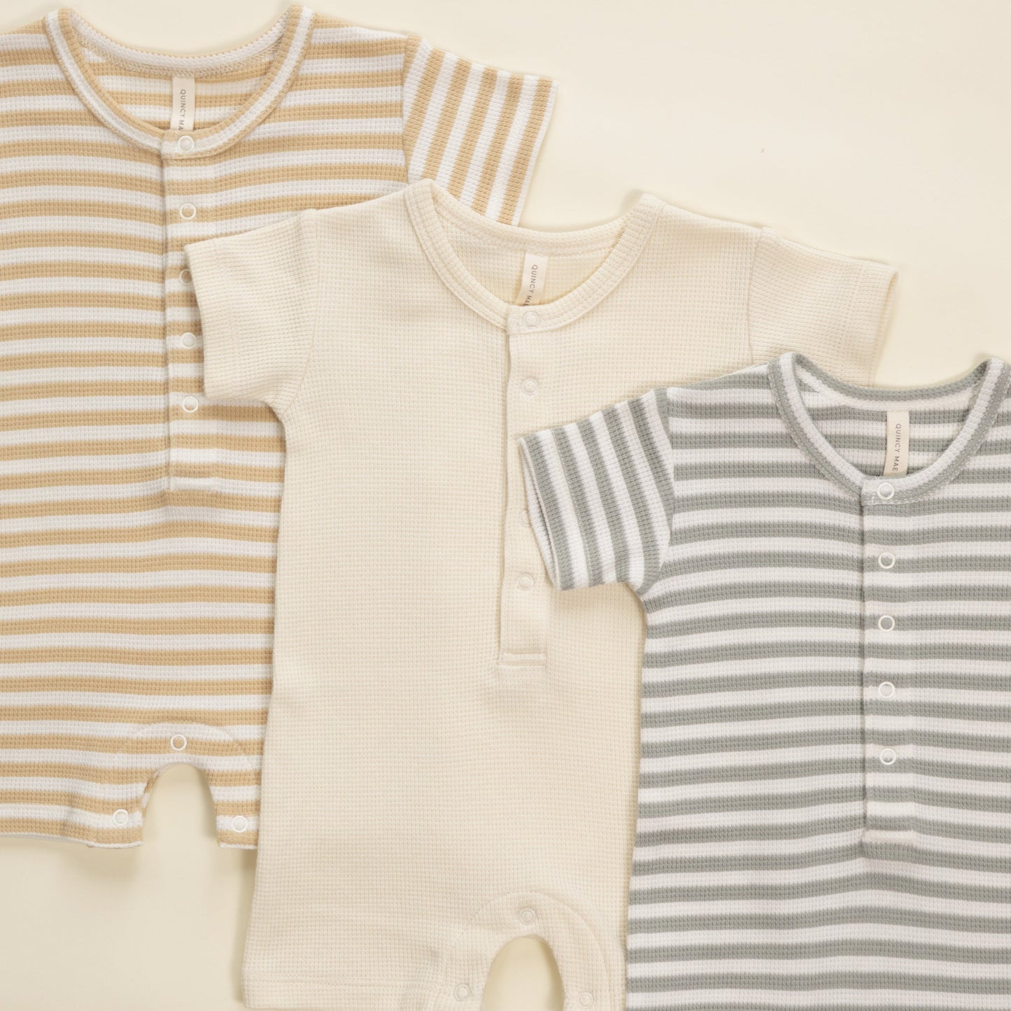 Quincy Mae Waffle Snap Romper - Butterscotch Stripe