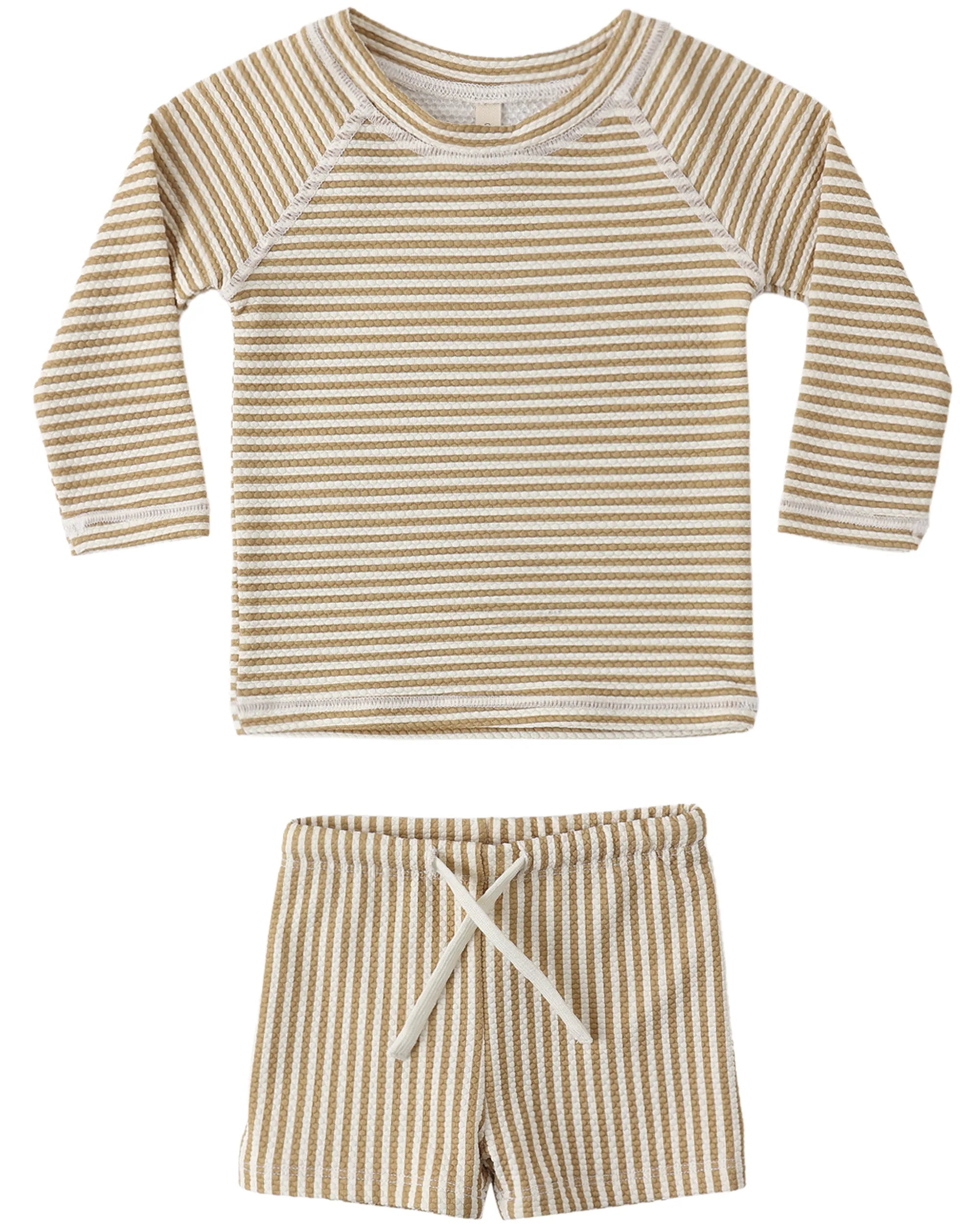 Quincy Mae Finn Rashguard + Short Set - Honey Stripe Small | The