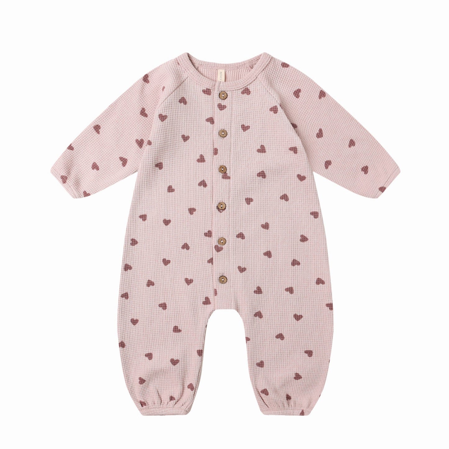Quincy Mae Waffle Long Sleeve Jumpsuit - Hearts