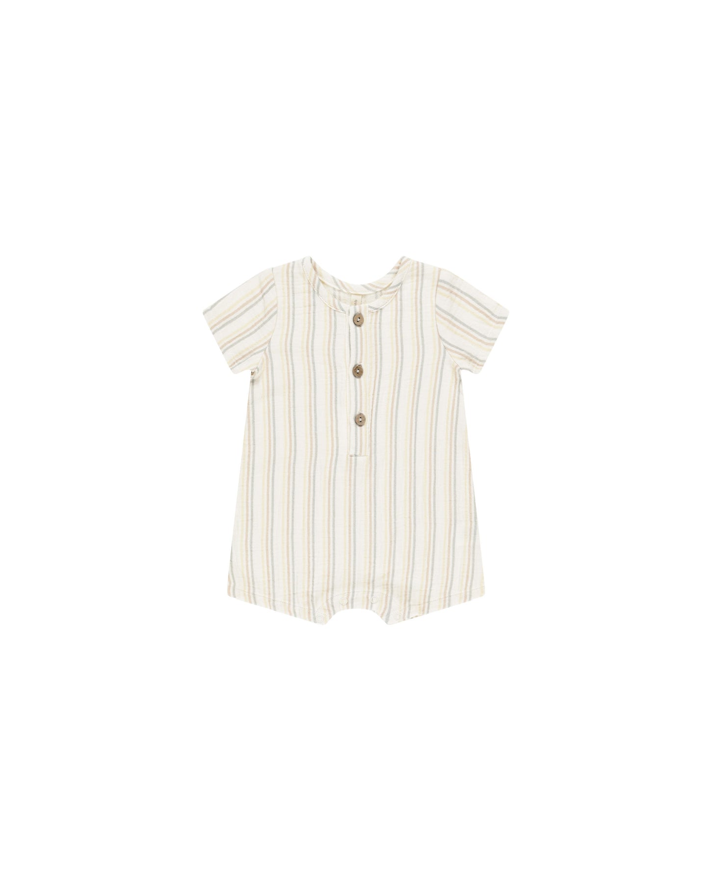 Quincy Mae Short Sleeve Woven Romper - Summer Stripe