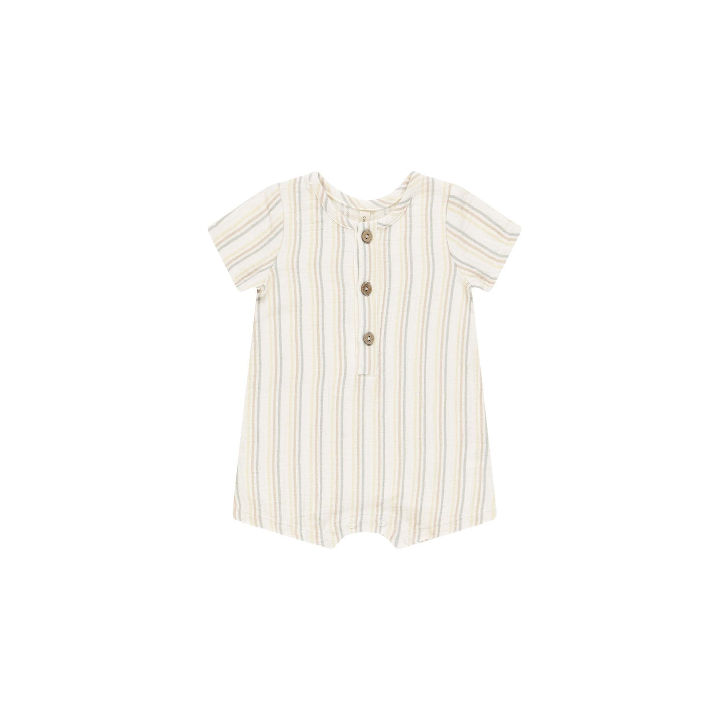 Quincy Mae Short Sleeve Woven Romper - Summer Stripe