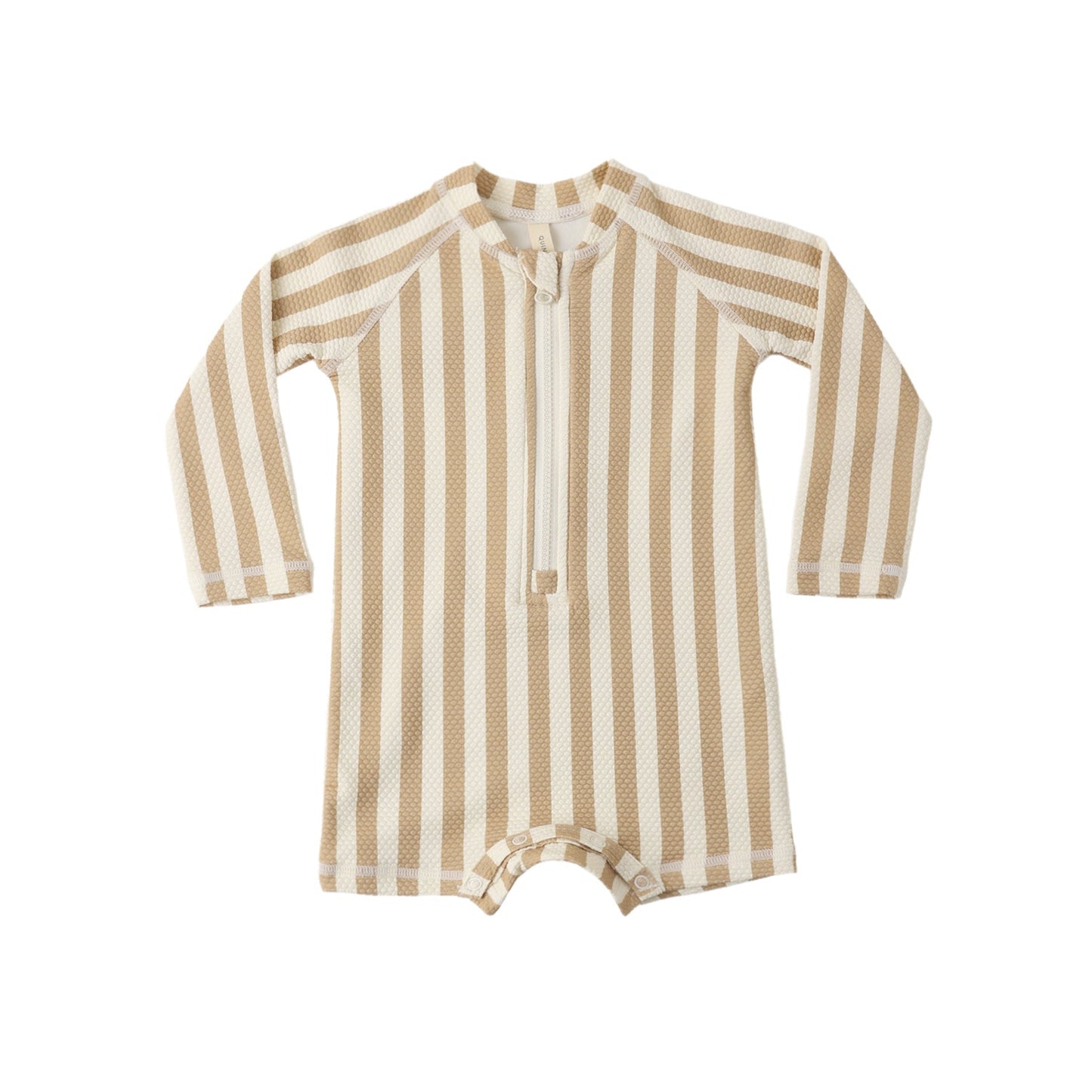 Quincy Mae Long Sleeve One-Piece Rashguard - Retro Latte Stripe