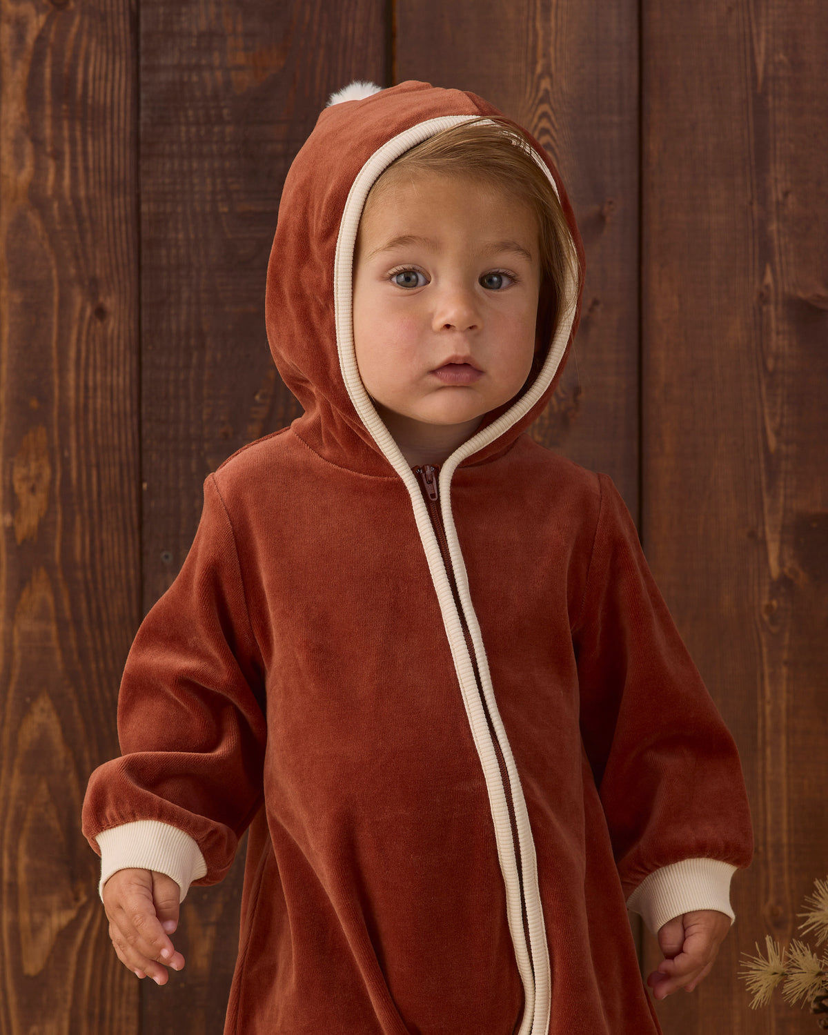 Quincy Mae Velour Zip Jumpsuit - Redwood