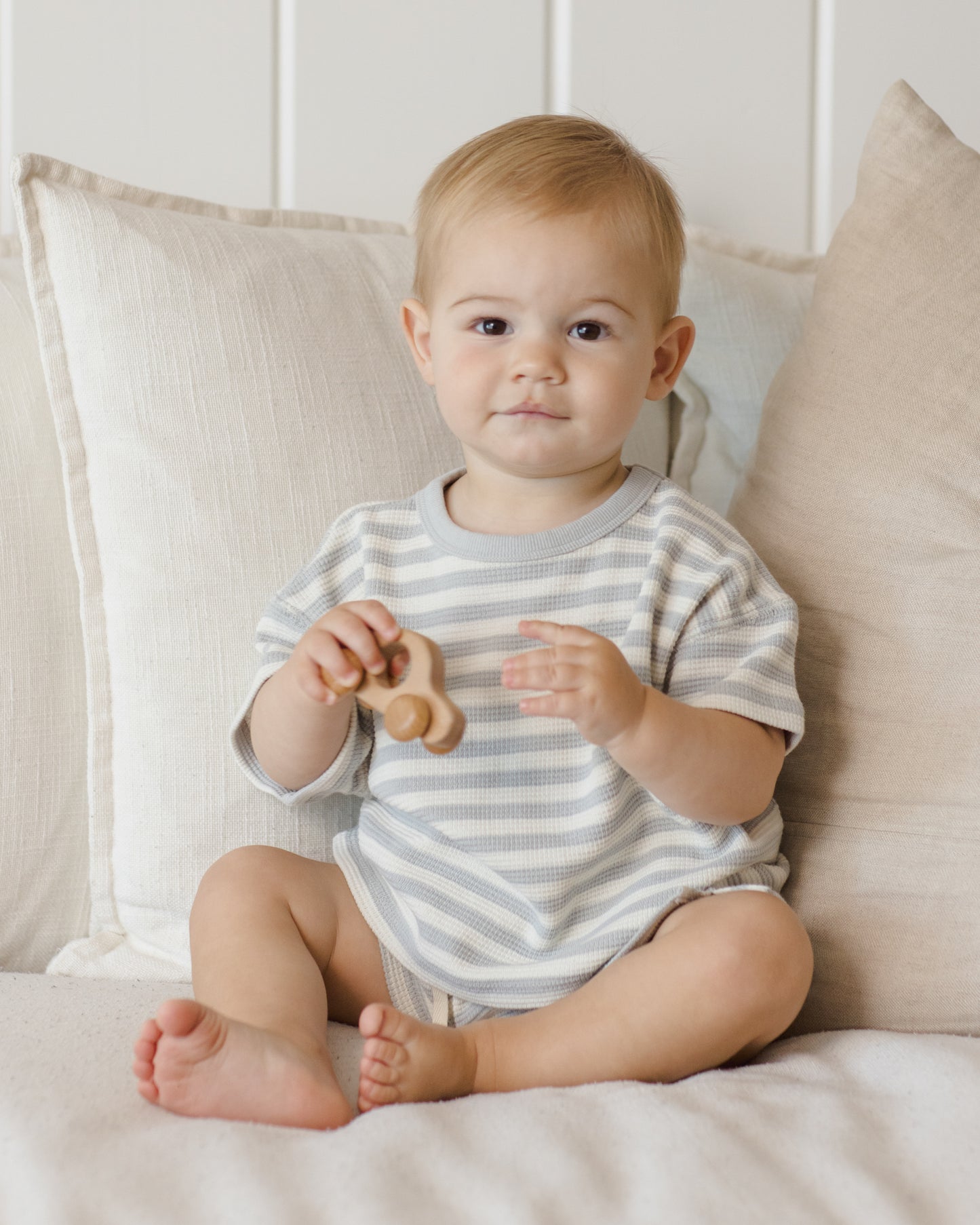 Quincy Mae Waffle Tee + Short Set - Sky Stripe