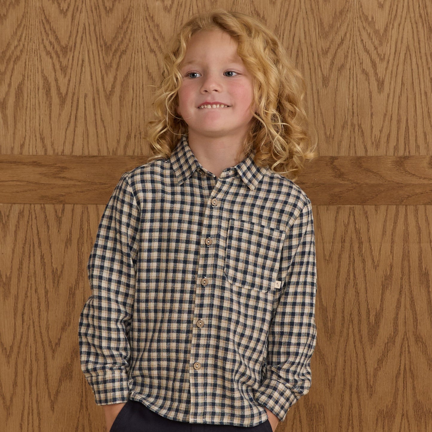 Rylee and Cru Collared Long Sleeve Shirt - Navy Check