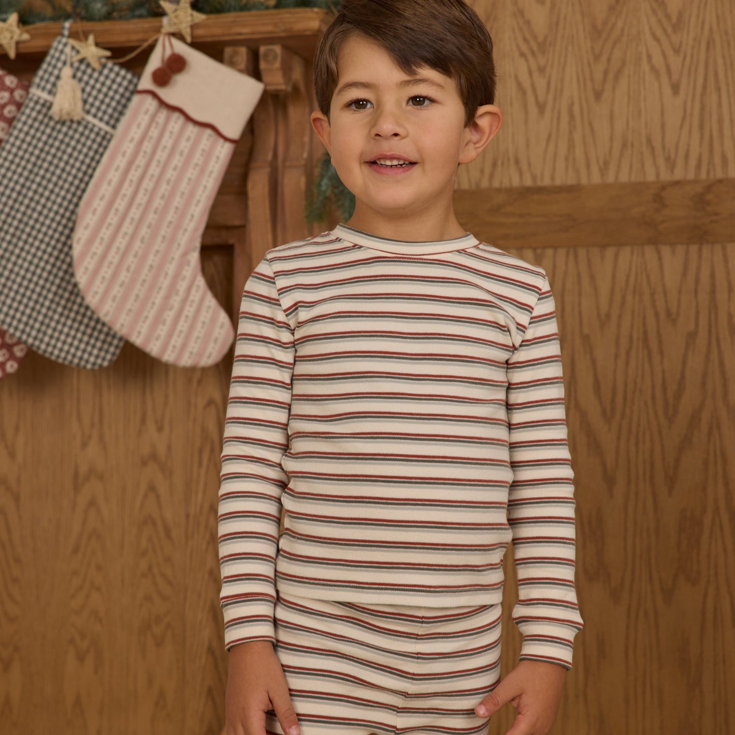 Rylee and Cru Organic Long Sleeve Pajama Set - Holiday Stripe