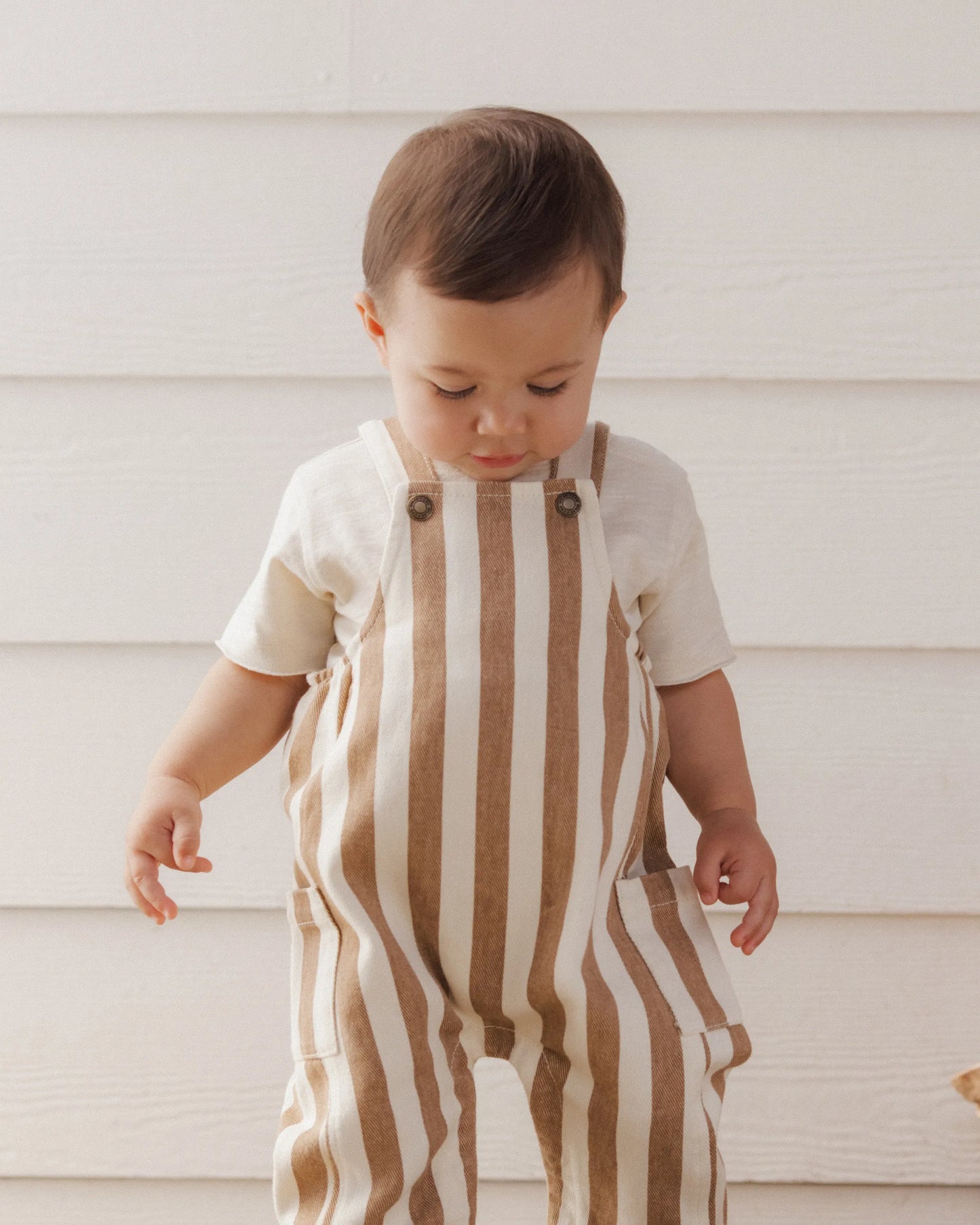Rylee and Cru Cargo Baby Overall - Fawn Pinstripe
