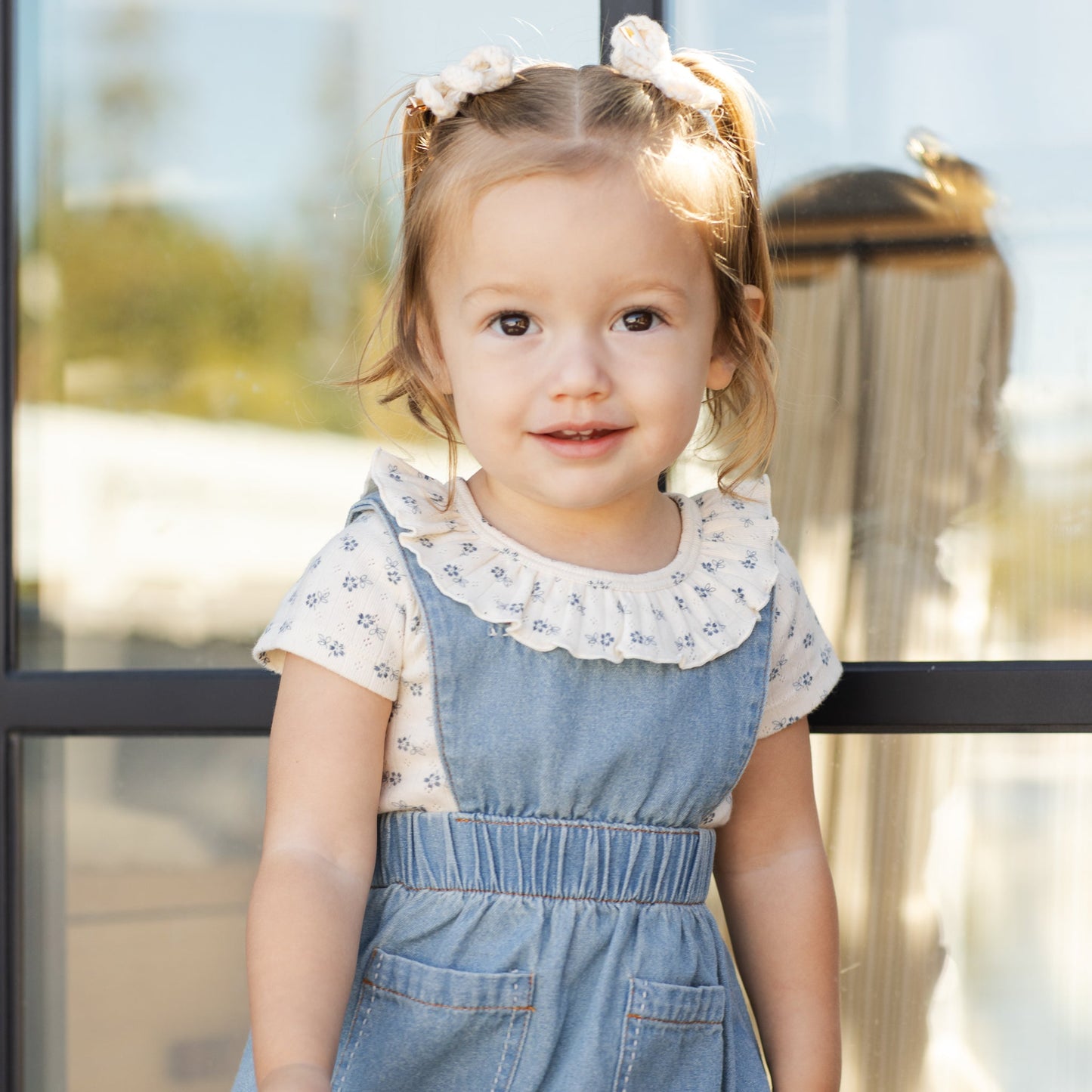 Rylee and Cru Ruffle Collar Bodysuit - Blue Ditsy