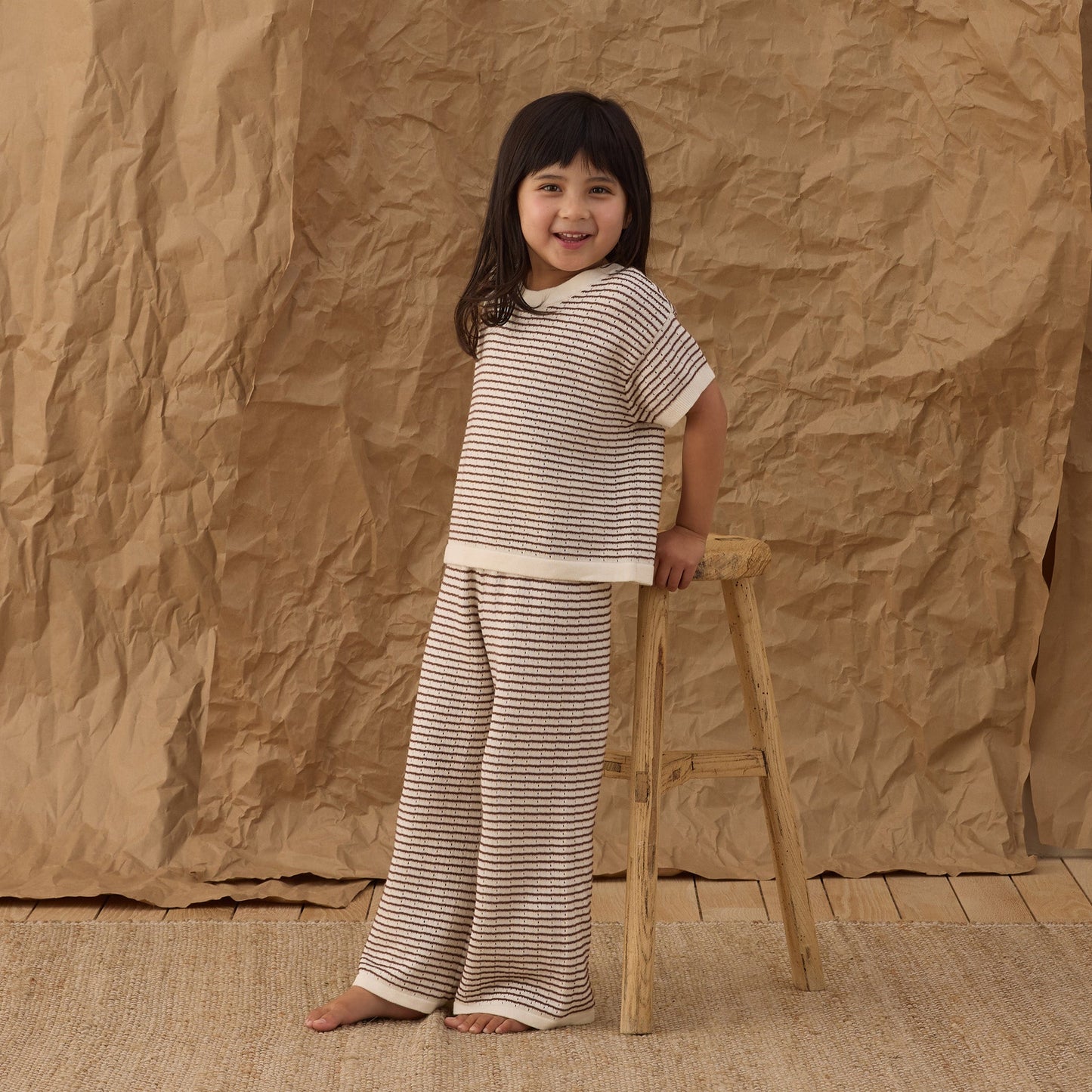 Rylee and Cru Knit Wide Leg Pant - Chocolate Stripe