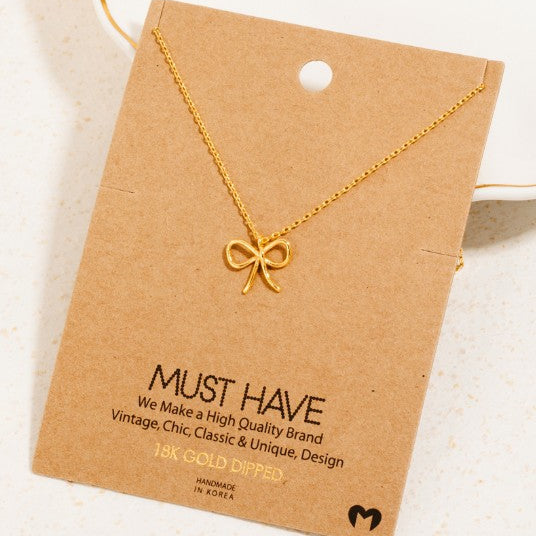 Fame Gold Dipped Wire Ribbon Bow Pendant Necklace