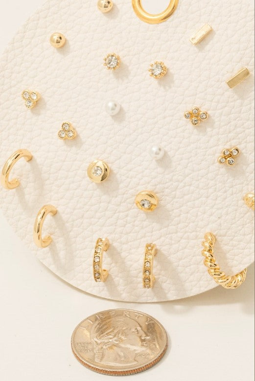 Fame Pearl and Gem Studs Assorted Stud and Hoop Earrings Set