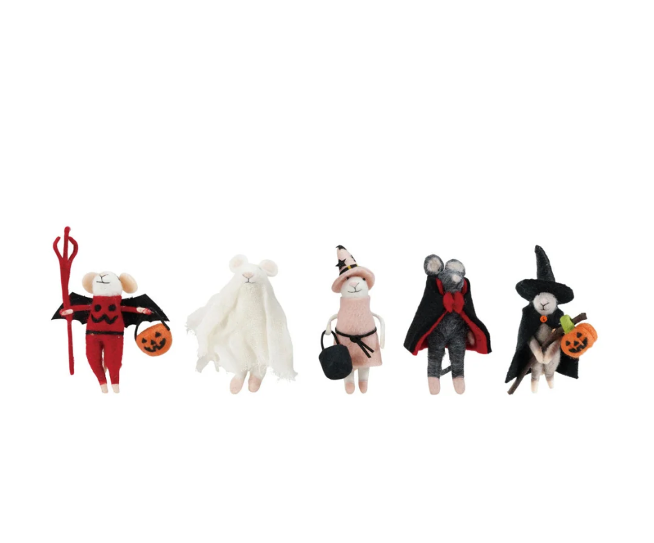 Creative Co-op Wool Felt Mouse in Halloween Costume – 5 Styles – 1 Sent at Random