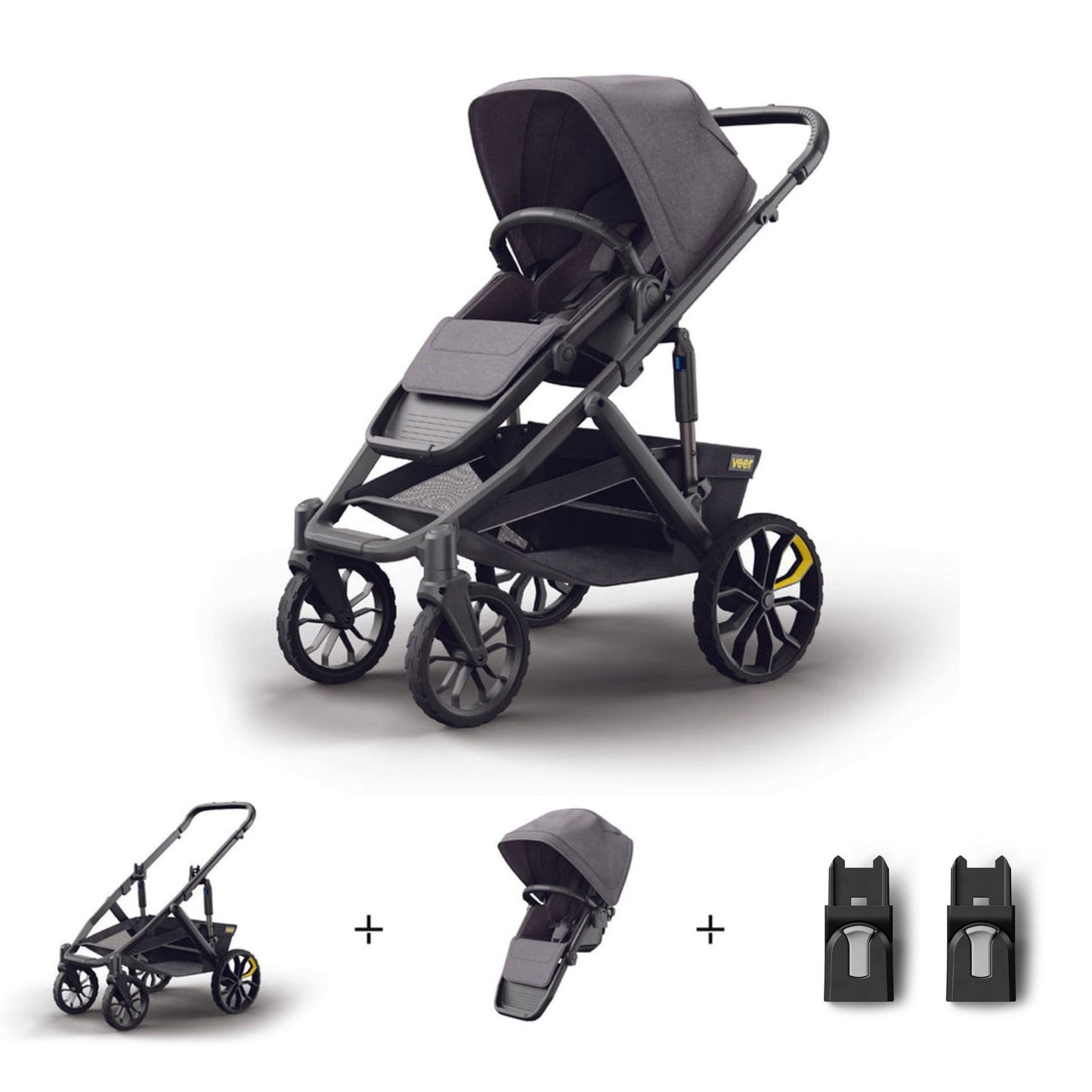Veer Switch&Roll Luxe with Infant Car Seat Adapter Bundle - &Roll Stroller Frame / Switchback Seat Luxe - Gray Granite / Adapter - UPPAbaby