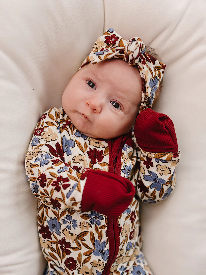 Mebie Baby Bamboo Zipper Footie - Desert Floral